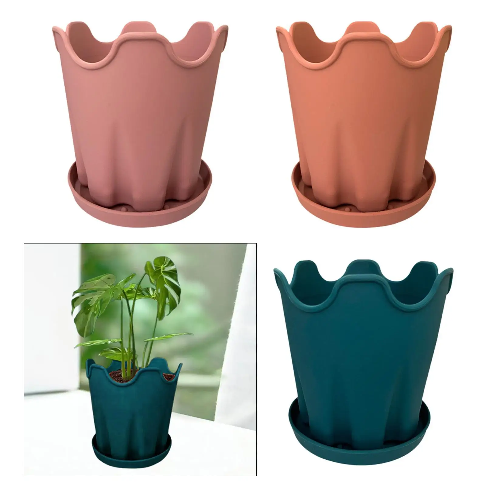 Flowerpot with Base Portable Multifunctional Flower Plant Container for Desktop Indoor Outdoor Garden TV Cabinet Seedling
