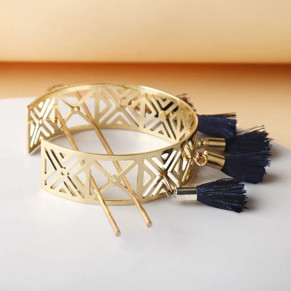 Stik Rambut Berongga Gaya Boho Jepit Rambut Rumbai Braket Kubah Aloi Pin Rambut Emas Perhiasan Wanita