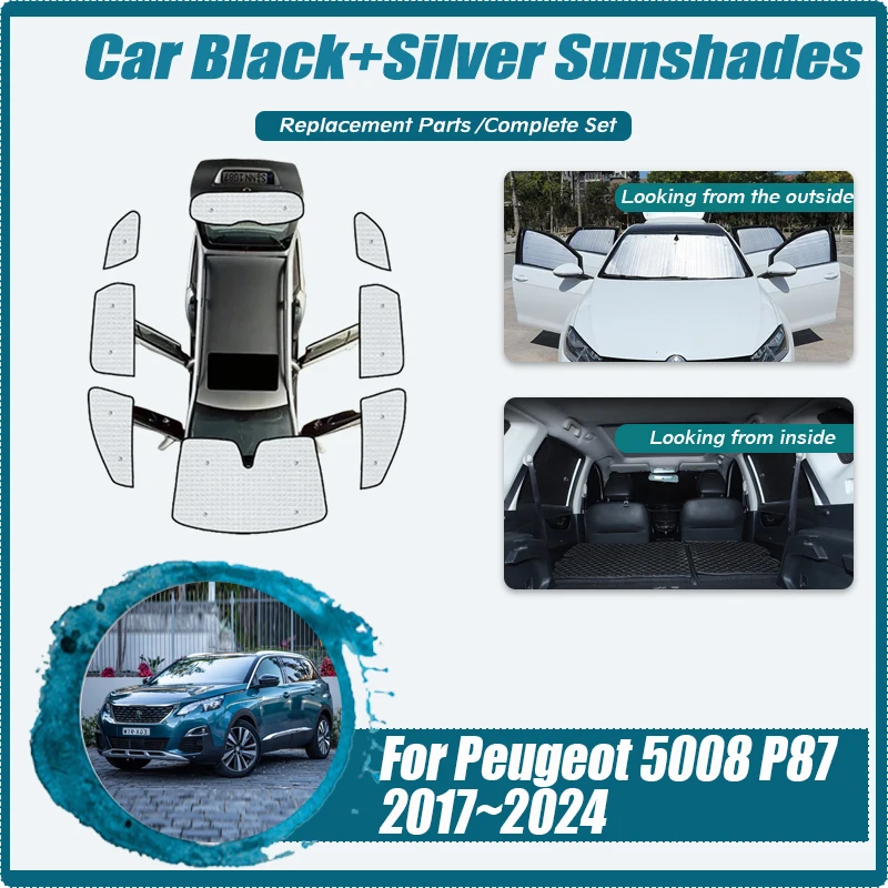 Car Sunshades Cover For Peugeot 5008 P87 2017~2024 Sunscreen Window Coverage Sunshades Cover Pad Shade Auto Interior Accessories