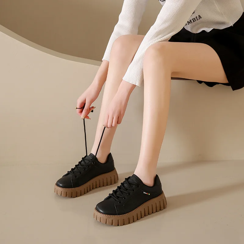 Thick-soled Small White Shoes Female Spring 2023 New Student Party Platform Shoes Casual Tie-in Vulcanize Shoes Female