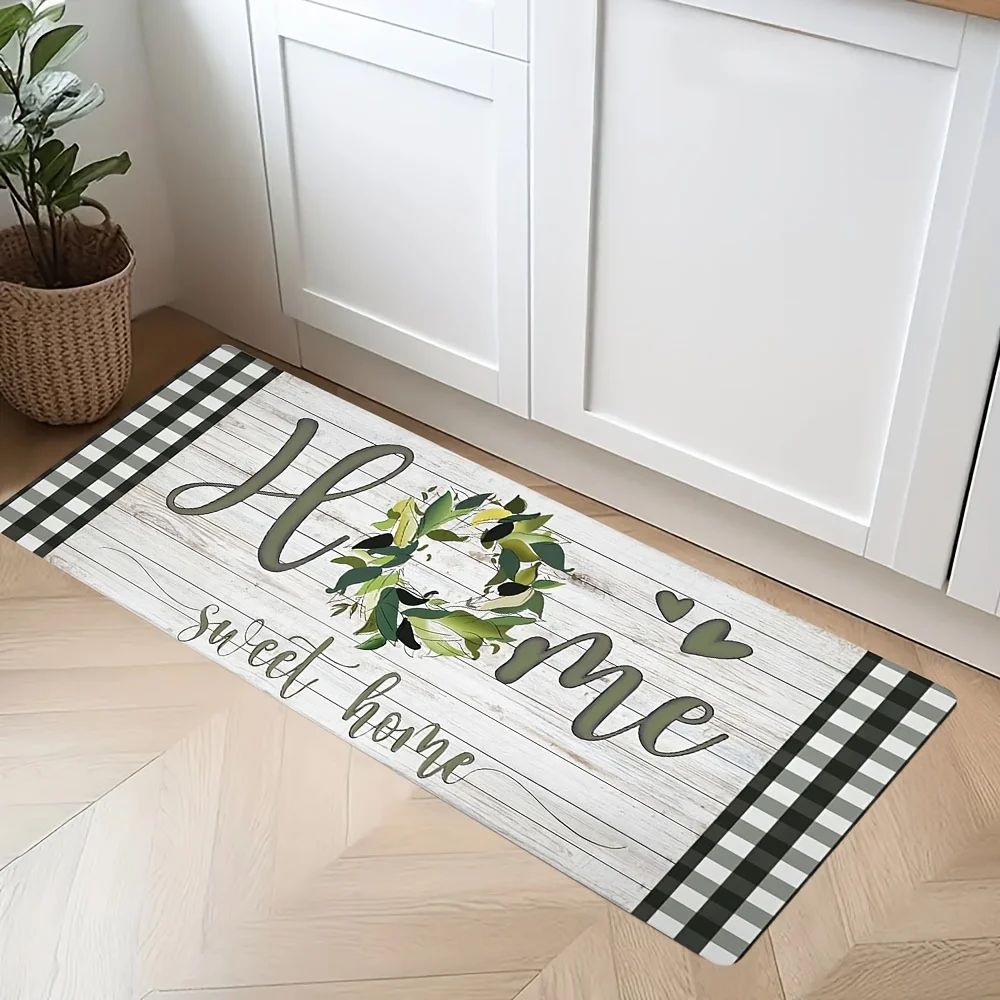 Soft Black-and-White Buffalo-Print Wood-Grain Home Decor Floor Mat for the Kitchen, Living Room, and Bedroom (Spring/Summer)