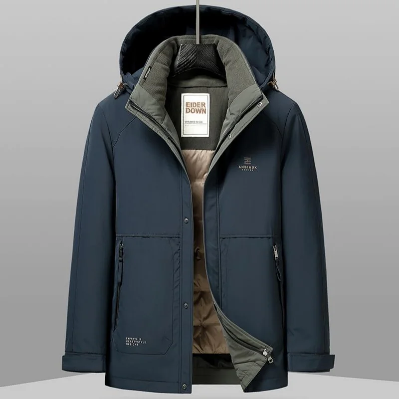 Duck Down Liner&Hat Detachable Hooded Jackets Winter Men's Casual Thick Warm Puffer Coats Outwear Windproof Padded Clothing