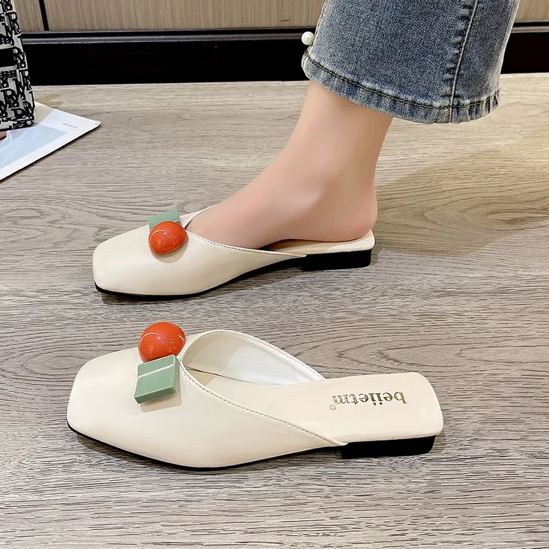 Cherry Fashion Flat Women's Slippers Summer New Comfortable Simple Student Shoes