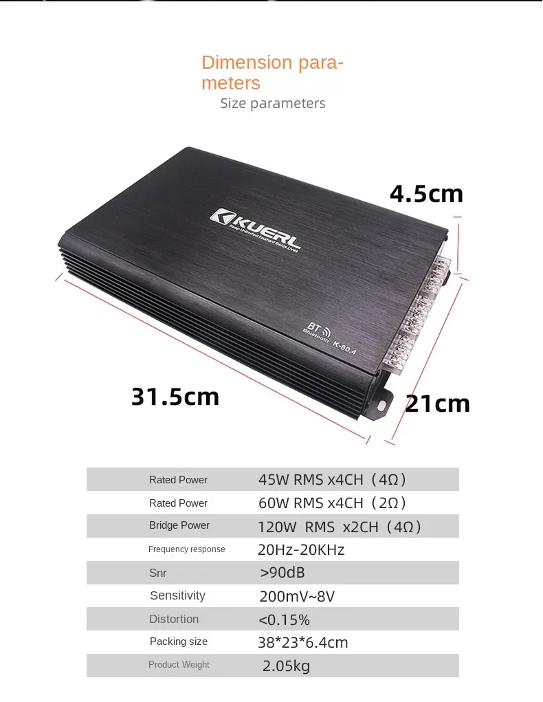 Car audio modification with Bluetooth connection four channel four way car amplifier