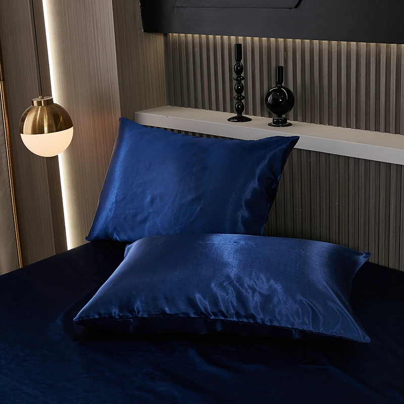 Navy Blue Silk Satin Fitted Sheet Sets, Soft Deep Pocket Queen Bottom Bed Sheets Set Non- Fading, Breathable Mattress Protector