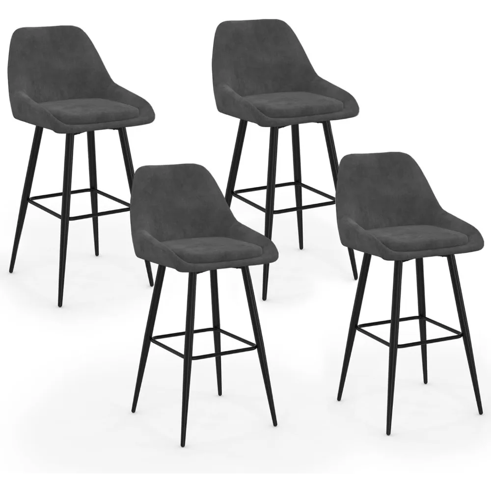- Lot de 4 tabourets de Bar THALYA en Velours Gris foncé avec Demi-accoudoirs