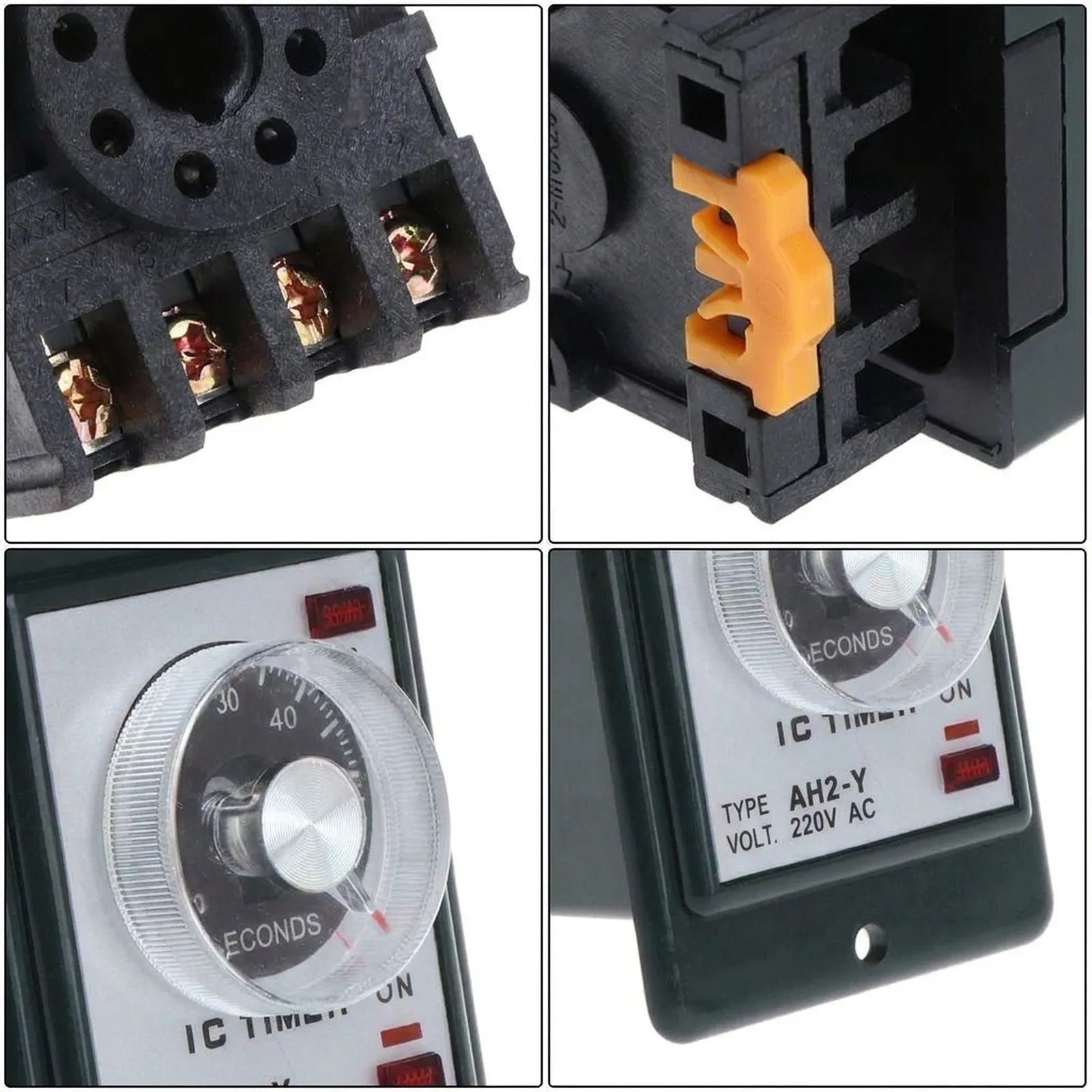 for Time Relay 060 Seconds Power On Delay Timer with Socket Base Model AH2Y AC 220V 8 Pin DIN Rail Mount for Electrical