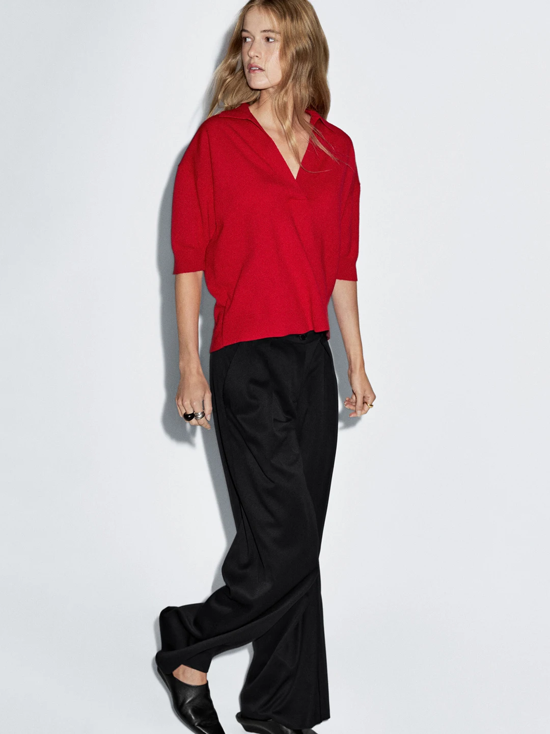 

Женский вязаный свитер MD из шерсти, повседневный, с V-образным вырезом, средней длины, красный, для девушек