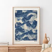 Japanese Retro Blue Wave Abstract Canvas Print Poster Modern Minimalist Art Prints Home Decor Wall Art Poster Gifts-unframed