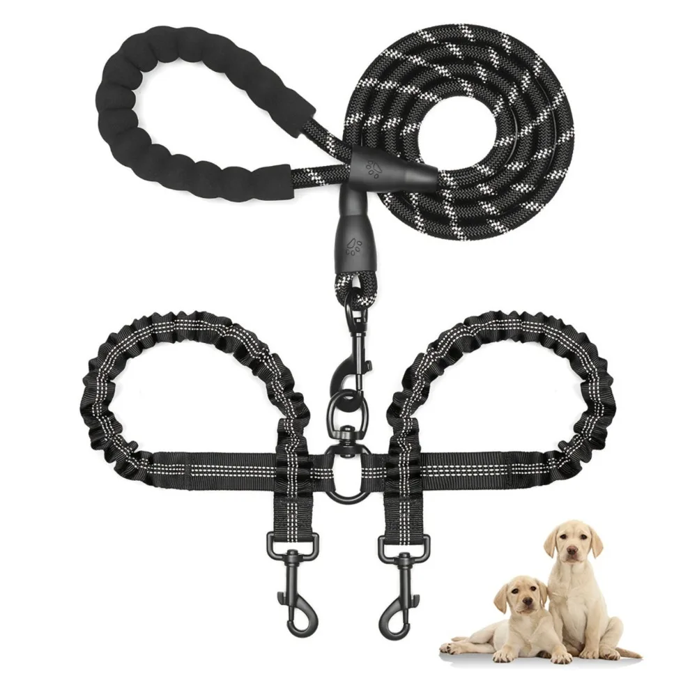 2 Dogs Leashes 1 Drag 2 Double Leash Anti-winding Telescopic Elastic Nylon Dog Ropes Golden Retriever Harness Leash For Training