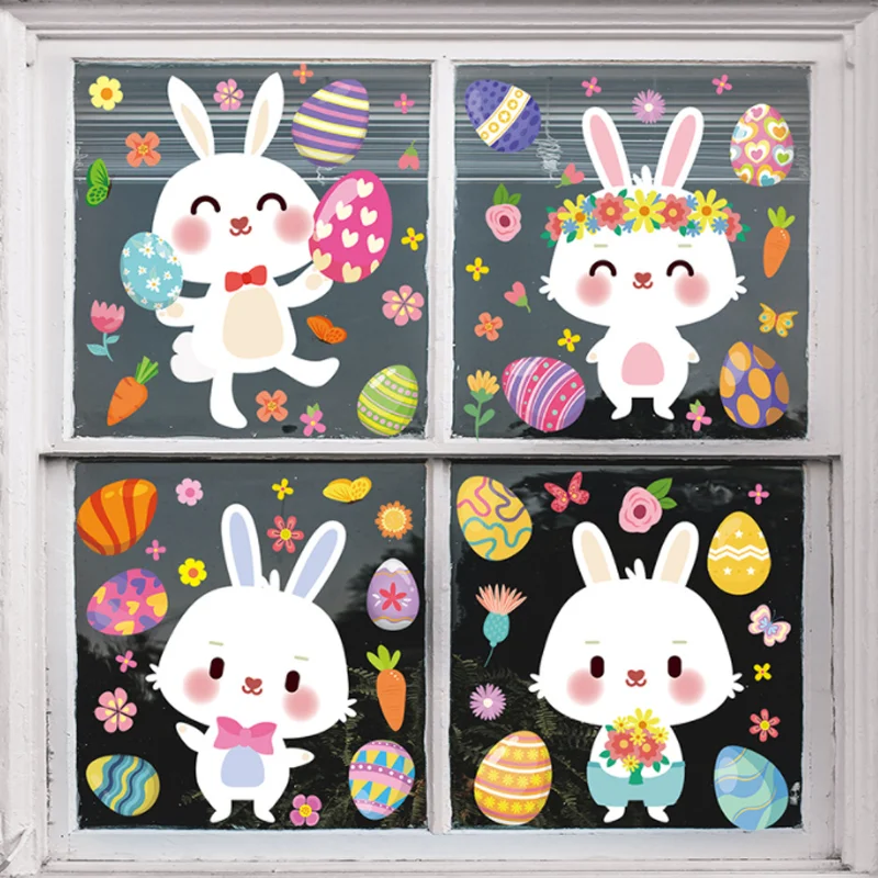 9pc Kawaii Ostern Eier Kaninchen Wand Sticker Shop Fenster Glas Layout Elektrostatische Dekoration Aufkleber Feuchtigkeit-beweis Anti Fouling