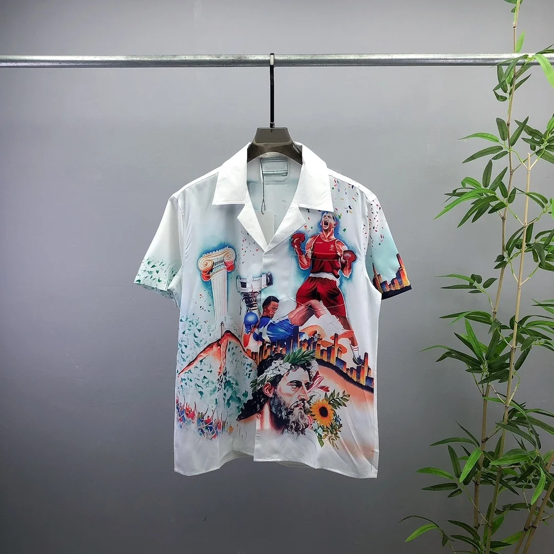 

Faionable ort Sve irt ex Summer New Sle Printed Pattern All-Match Casual Cotton Polyester Blend Cool Feeling