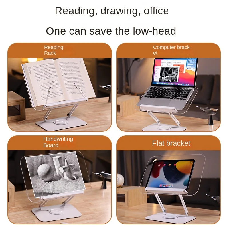 読書用の調節可能なアクリルブックスタンド、折りたたみ式ホルダー、360 ° 回転タブレット、教科書