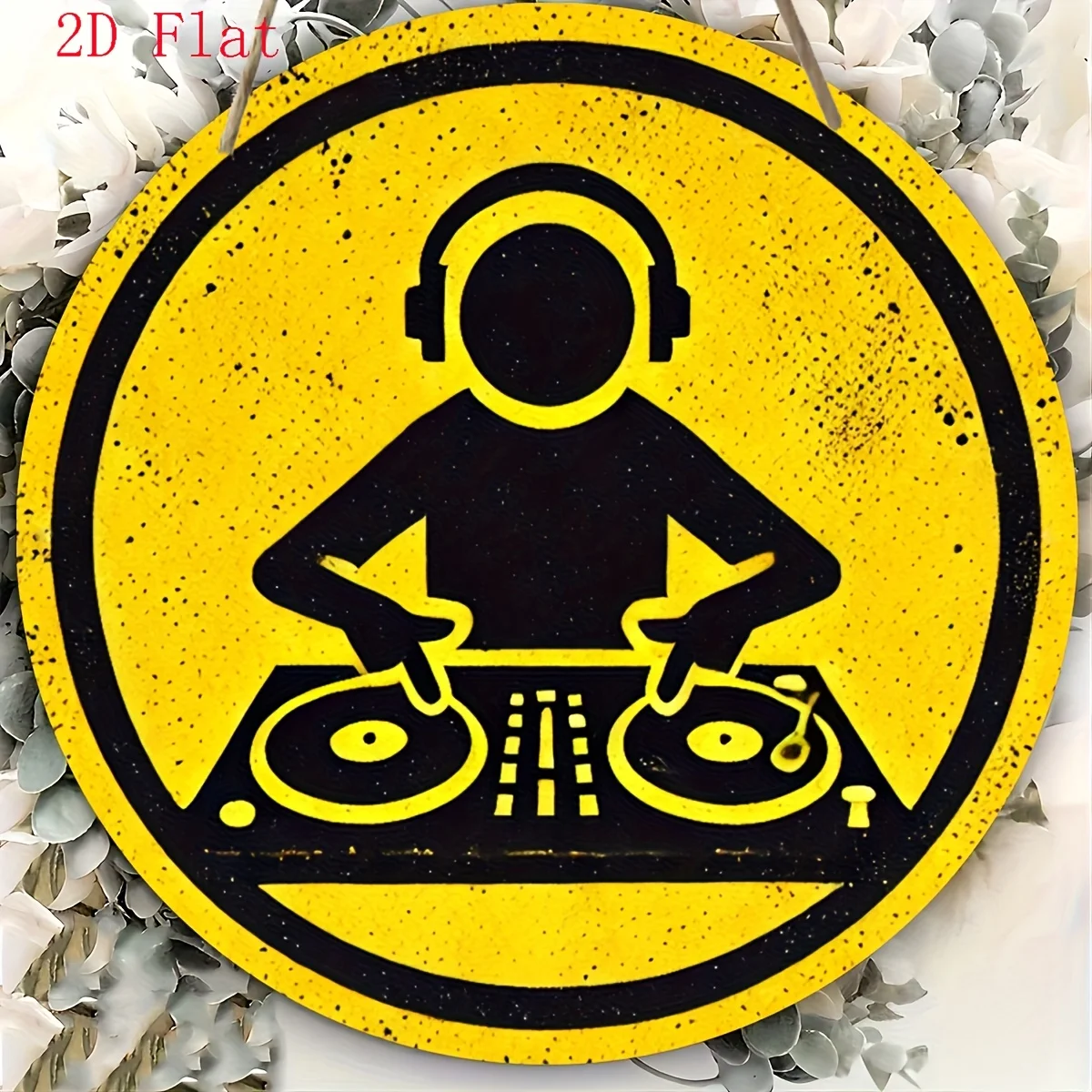 2D Flat – Vintage-Holzschild mit DJ-Motiv – perfekt für Musikliebhaber, Zuhause, Büro, Café, Bar und Club-Dekoration |   Retro-Wandkunst, Einzigartig