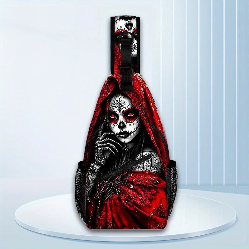 Gothic Skull Women Crossbody Bag  Adjustable Strap Sling Backpack for Men Women Red Black Skull Design Outdoor Adventure