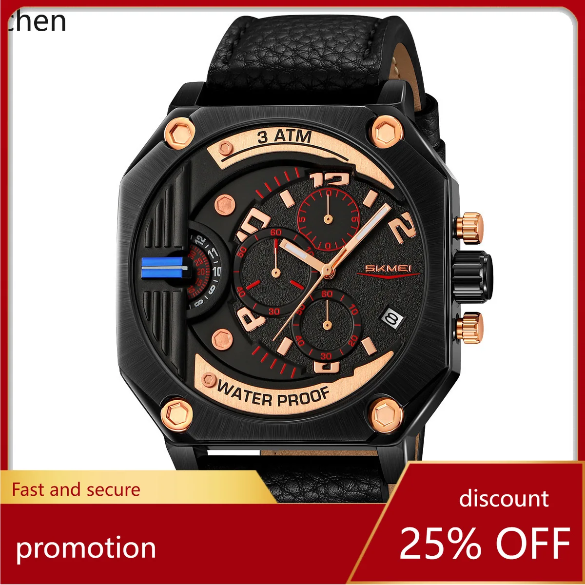 

Zml men's chronograph watch luminous waterproof octagonal multifunctional quartz watch