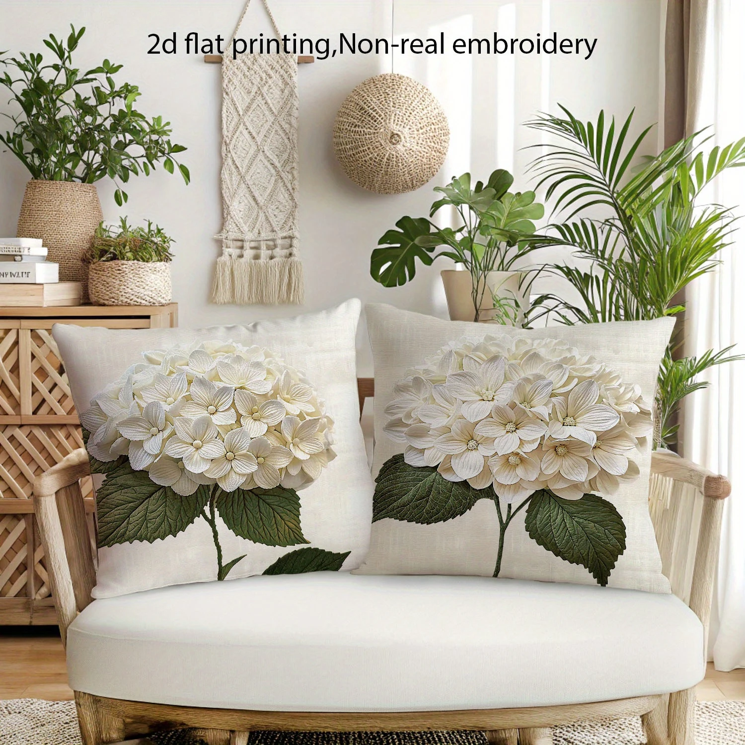 2pcs Vintage Cream Hydrangea Floral Throw Pillow Covers  Farmhouse Decorative Cushion Cases for Sofa Bedroom Living Room