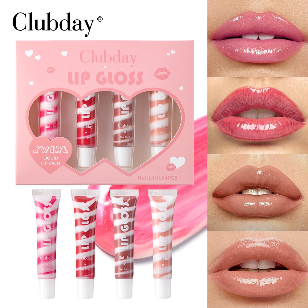 Clubday 4 colors/set spiral grain fine shimmer pearl moisturizing tinted lip balm foreign trade hose nude color lip oil