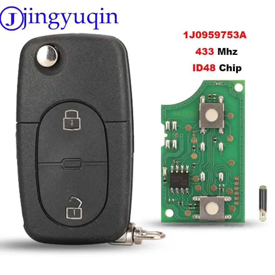 jingyuqin 2B Remote Car Key Keyless For VW Volkswagen Golf MK4 Passat 1998 1999 2000 2001 1J0959753A 433Mhz ID48 Chip Full Key