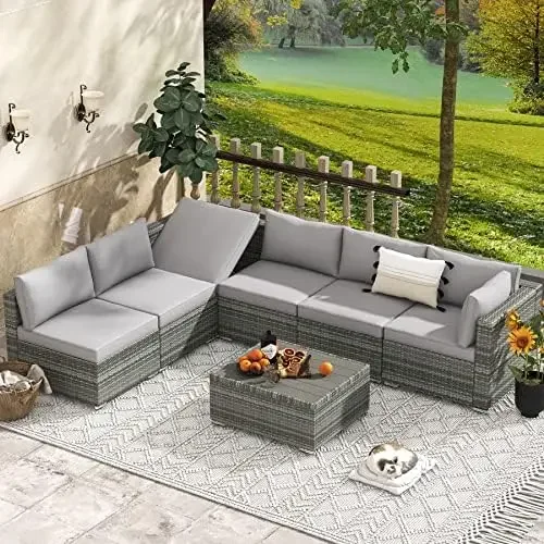 7/8/15pc High Back Outdoor Furniture Set,PE Rattan Sectional Sofa,Wicker Patio Conversation Set w/Cushion & Glass/Fire Pit Table