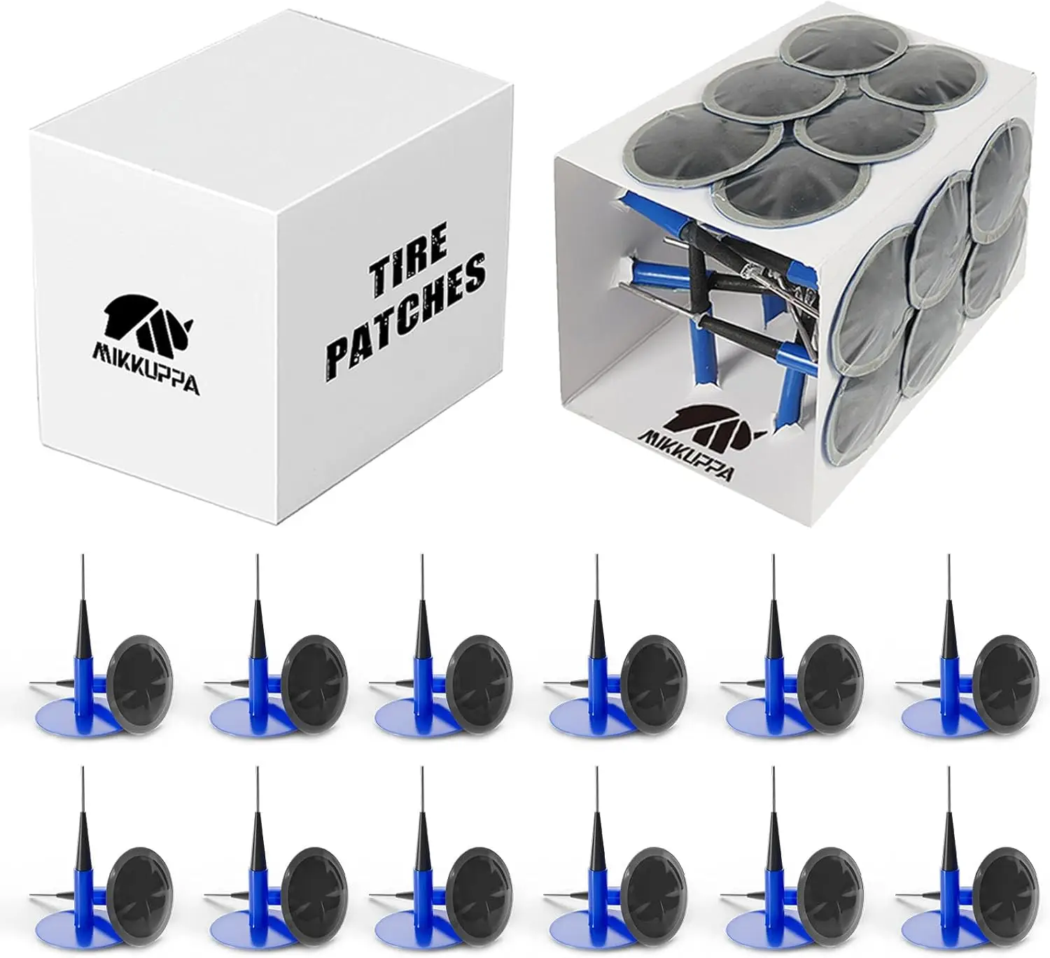 

MIKKUPPA Tire Repair Patch Plug Kit Tire Patches Combination Repair Unit, Dipped Stem Repair Plug Nail (24 PCS 0.16 x 1.42 Inch)