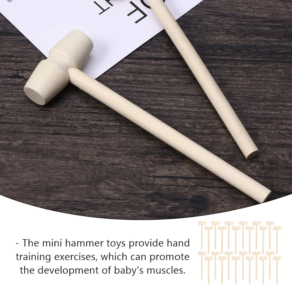 30pcs Mini Wooden Hammers Kids Educational Baby Beat Hammer Hand Training Craft Diy Massage Mallets Wood Beat Infant Hand Eye