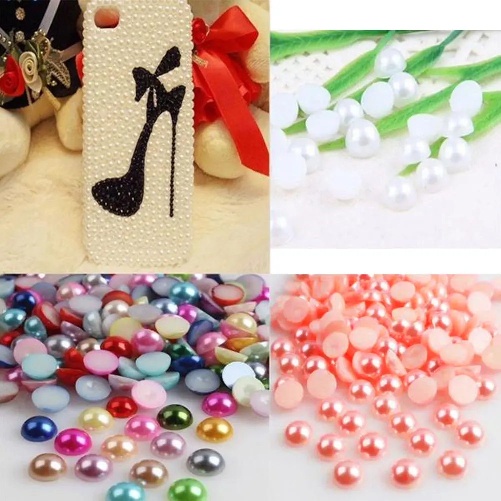 2000Pcs Pearl Bead Material Half Round Flat Back Mixed Color ABS for Craft DIY Jewelry Making and Earring Supplies