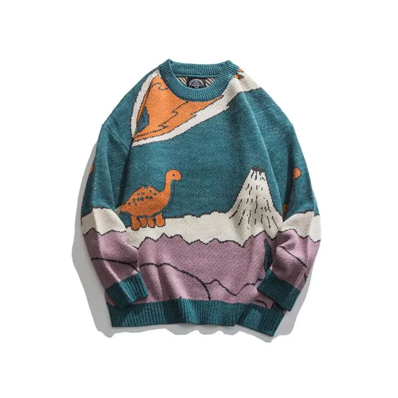 

Harajuku Cartoon Little Dinosaur Knitted Sweater Men Winter Sweater Man Women Vintage Sweater Pullover Casual Streetwear w307