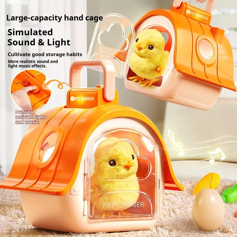 Wind Up Plush Chick Jumping Walking Soft Interactive Animal Toy With Simulation Light And Music Squeeze Funny Portable Pet
