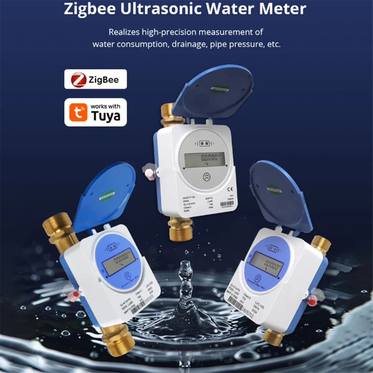 

AA25 Tuya Zigbee Smart Ultrasonic Water Meter Dn15Mm Lcd Display Ip68 Works Water Quantity Flow Consumption Measurement