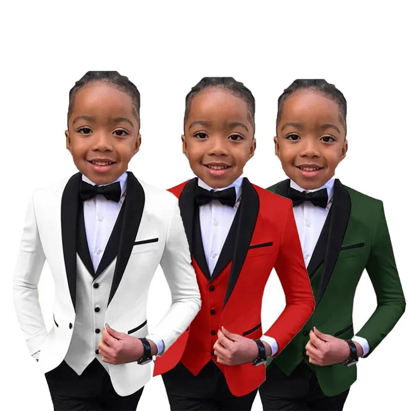 Boys White 4Pieces/Set Jacket Vest Pants Bowtie Wedding Birthday Dress Children Photograph Clothing Kids Host Performance Suit