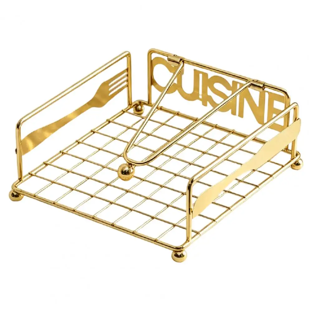 Iron Napkin Holder, Electroplated Napkin Stand with Weighted Arm, Durable Anti-rust Napkin Organizer for Dining Table Bar