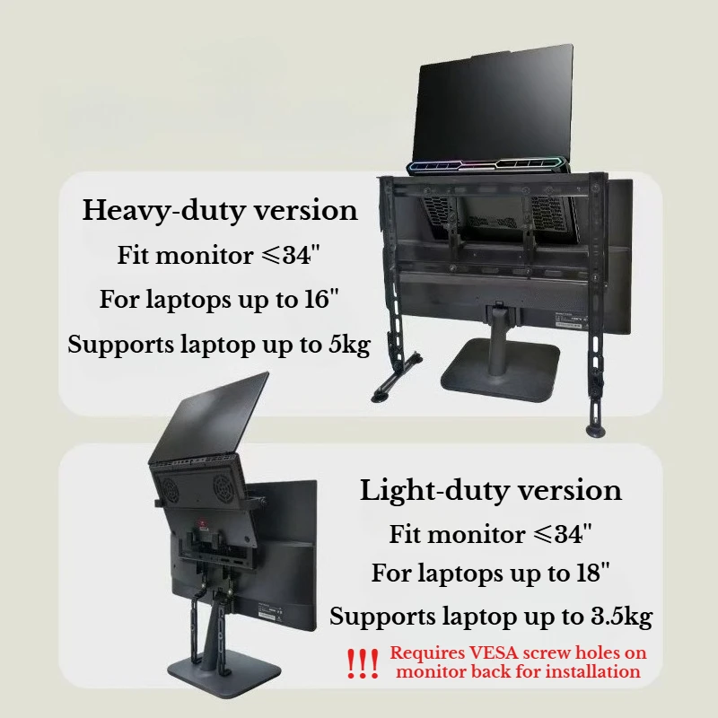 Laptop Suspension Stand Behind Monitor, Carbon Steel Notebook Mount Hidden Laptop Bracket for Desktop Monitor Back Space‑Saving