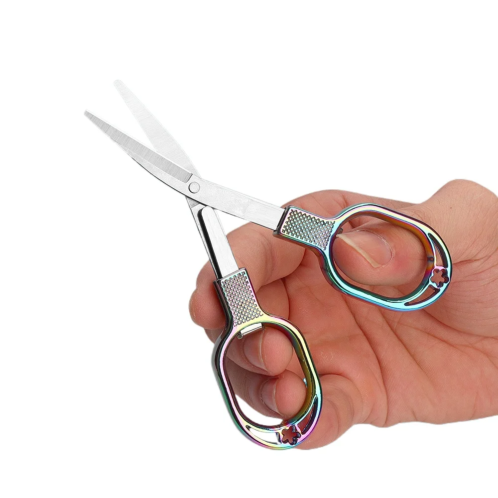 

Plum Blossom Stainless Steel Folding Scissors Retractable Mini Scissors Portable Fishing Travel Scissors