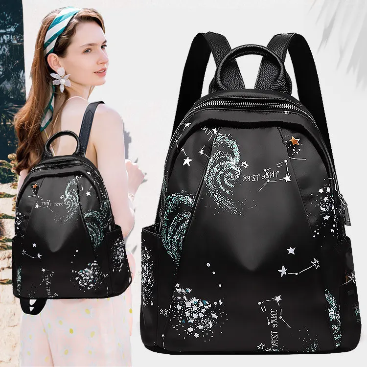 

Сумка через плечо из ткани Оксфорд Galaxy Stars, новая модная универсальная школьная сумка из холщовой ткани, легкий повседневный женский рюкзак большой вместимости
