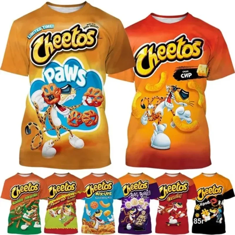 Camiseta con estampado 3d de Cheetos para hombre, ropa informal de moda divertida, Cosplay de comida con personalidad, patatas fritas, calidad