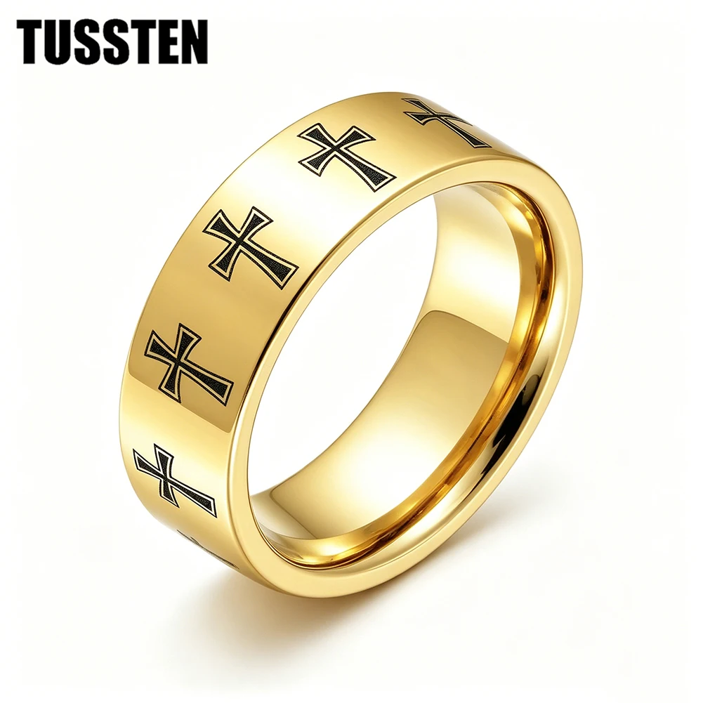 

TUSSTEN6/8MM men's and women's tungsten carbide wedding rings, laser engraved cross for comfortable fit