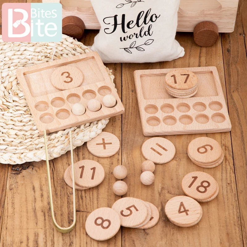 Montessori Digitaal Bord Voor Meisjes Jongen Traceringsbord Dubbelzijdig Wiskunde Beuken Houten Letters Nummer Tellen Puzzel Kids Cadeau