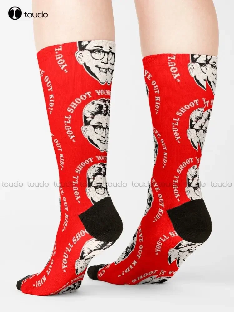 Ralphie You'Ll Shoot Your Eye Out Kid Christmas Story Socks Womens Black Fun Socks 360° Digital Printing Custom Gift New Popular