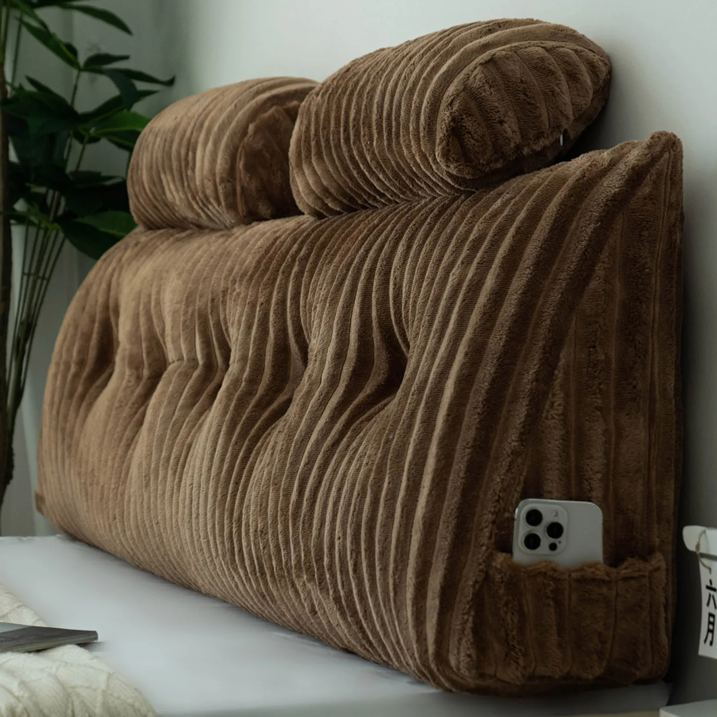 Cushion Thickened Velvet Grid Triangle Cushion Headboard Large Backrest Lumbar Support Removable Washable Pillow Cushion 4