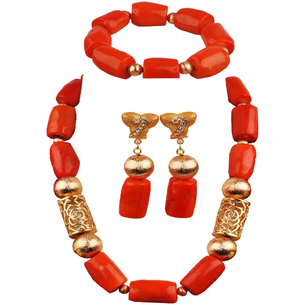 

Fashion Orange Coral Necklace African Beads Jewelry Set