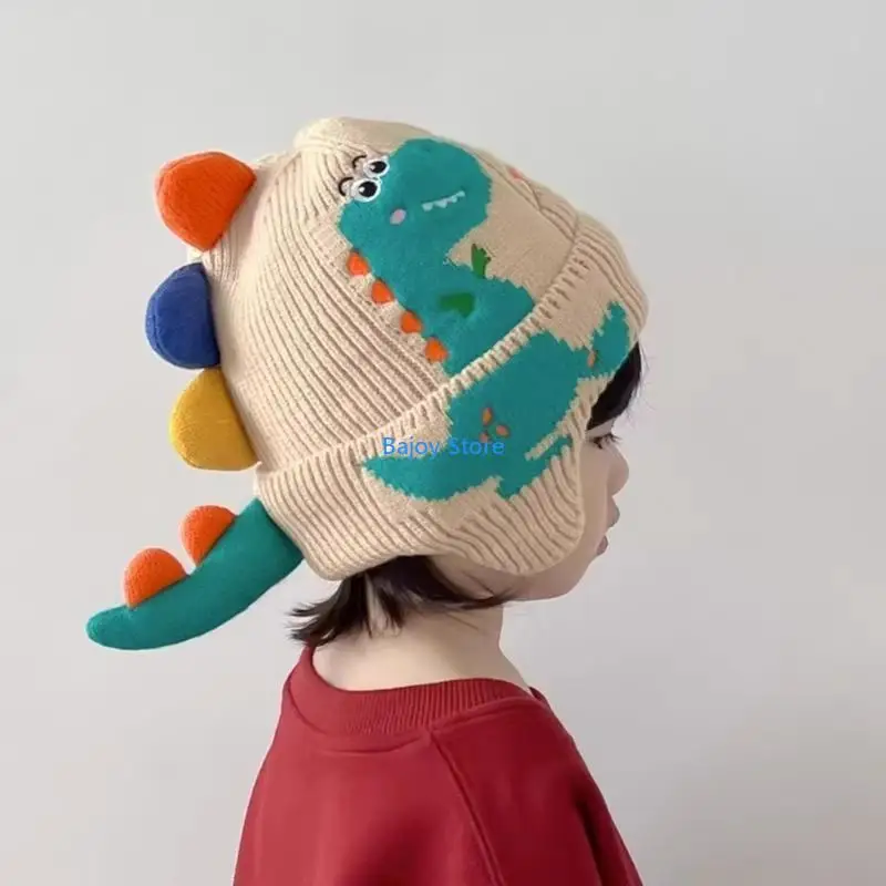 

63HE Dinosaur Kids Knit Hat Dinosaur Warm & Fun Headwear for Outdoor Adventures