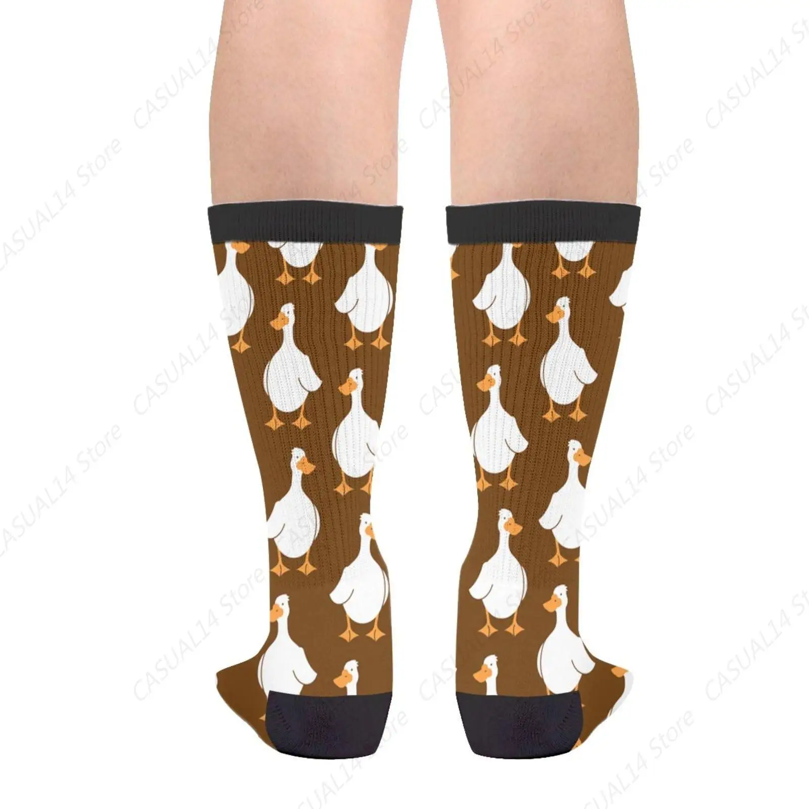 White And Brown Gooses Novelty Fun Crew Socks Fashion Comfortable Men And Women Crazy Dress Socks