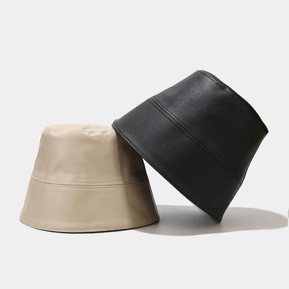 Outdoor Leather Bucket Hat Warm Soft Fisherman Cap Winter Panama Hat for Men Women image 3
