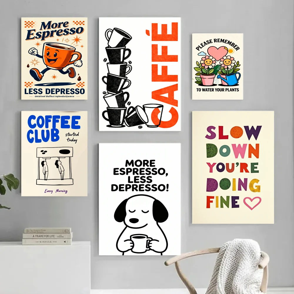More Expresso Less Depresso Coffee Club Wall Poster Mural Canvas Print Painting Living Room Dinning Room Bedroom Home Decoration