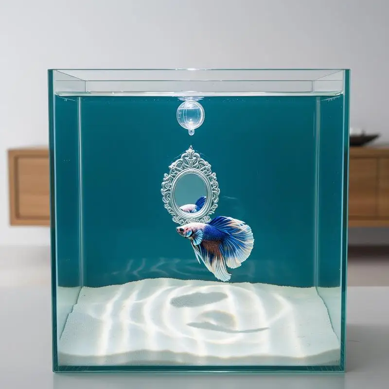 Vintage Betta Fish Activity Mirror Featuring Engraved Retro Style for Interactive Play