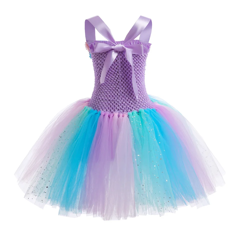 Girls Fairy Tutu Dress Mermaid Charms Birthday Party Costume Princess Kids Dresses With Flower Headband