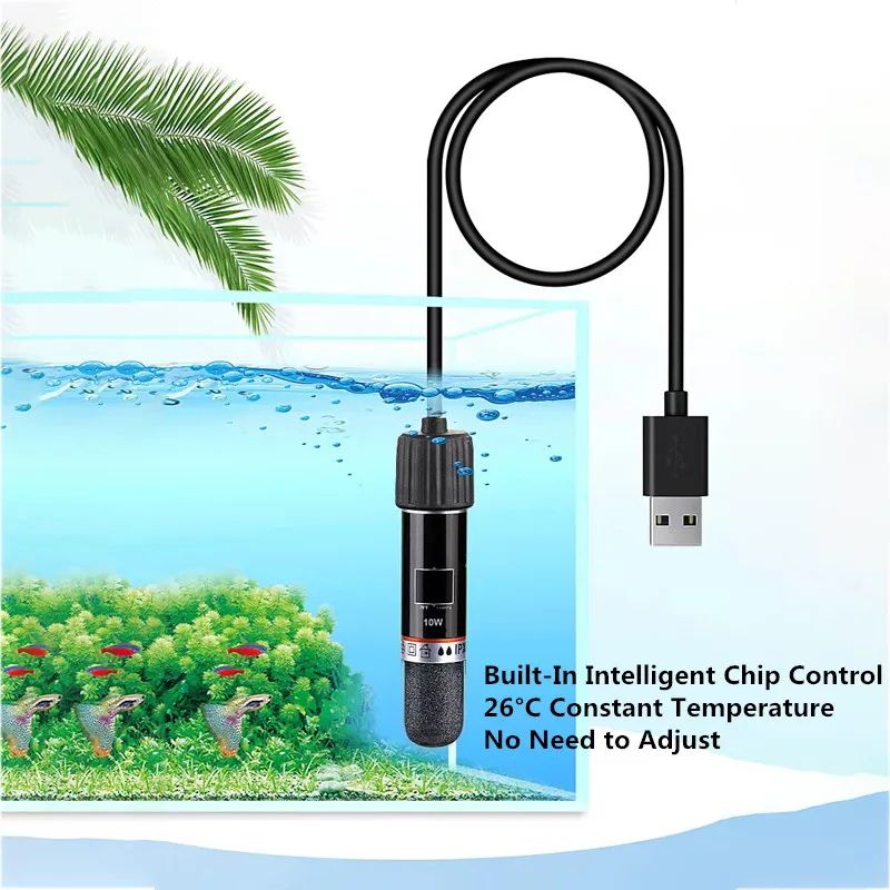 

Mini Aquarium USB Heating Rod For Small Fish Tank 26 Degrees Constant Temperature Submersible Heater Temperature Controller 10W