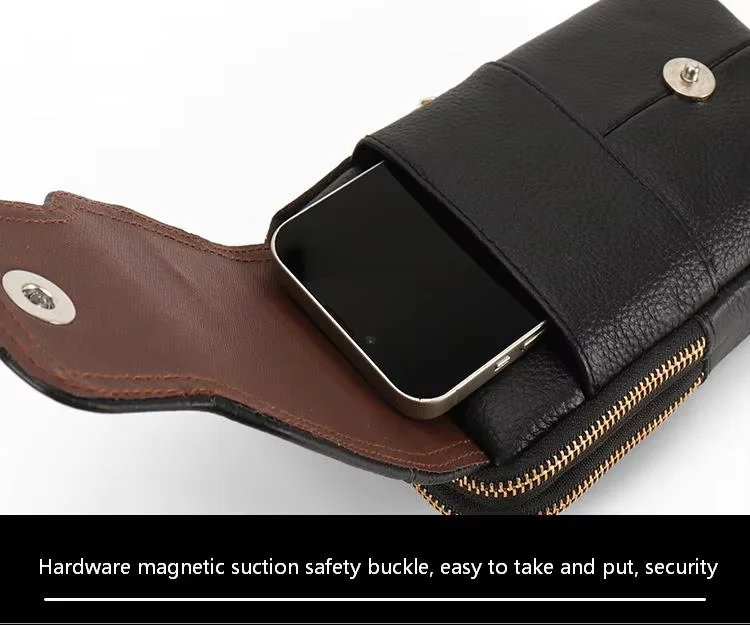 Herren-Umhängetasche aus echtem Leder, große Kapazität, Gürteltasche, Outdoor-Arbeits- und Reisetasche, Handyhalter, Schultergurt – Detail 8