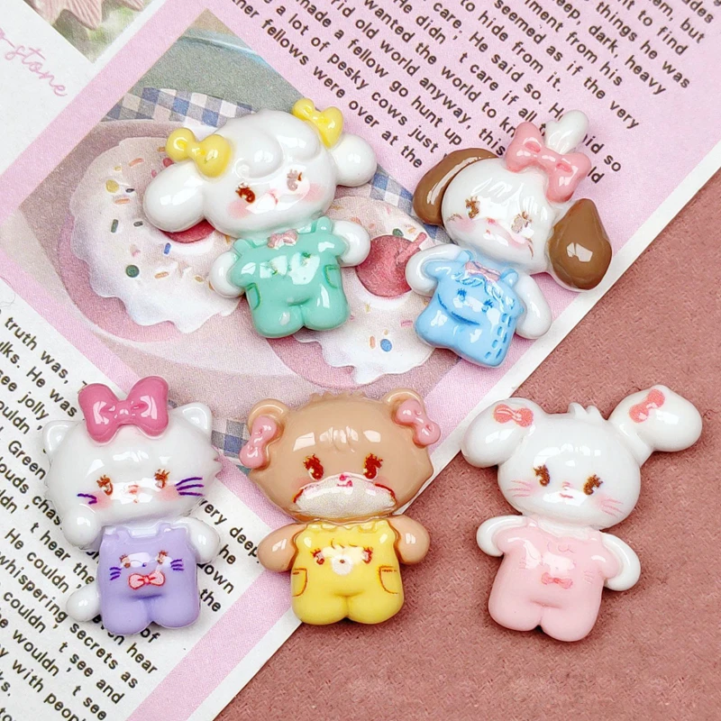 Mini figuras de animales de dibujos animados Kawaii, 10 piezas, Serie de cachorros y gatitos, adorno de resina con parte trasera plana, accesorios